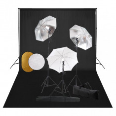 vidaXL Set studio foto cu lampi, umbrele, fundal ?i reflector foto