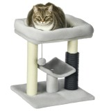 PawHut Mic copac de pisici copac de cățărat turn de jocuri &icirc;nălțime 48 cm st&acirc;lp de sisal gri cu bila at&acirc;rnată gri | Aosom Romania