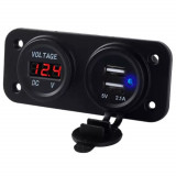 Voltmetru cu 2 x porturi incarcare USB, pentru vehicule offroad, ATV, SSV, quad, moto sau utilaje agricole, alimentare 12V, AVEX