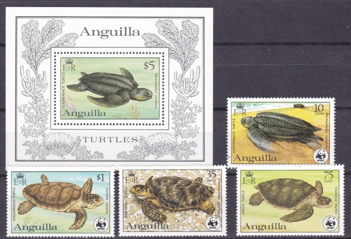 Anguilla 1983 fauna testoase WWF MI 541-544 + bl.49 MNH ww81