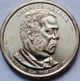 Monedă 1 Dollar 2012 USA, Chester Arthur, 21th President, unc-Aunc, litera D, America de Nord