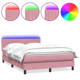 Cumpara ieftin Pat cu arcuri cu saltea si LED, roz, 140x210 cm, catifea