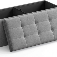 Bancheta cu spatiu pentru depozitare Ottoman Classic, Vasagle, 110 x 38 x 38 cm, pliabila, imitatie in/MDF, gri deschis