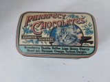 Cutie vintage de ciocolată Purrfect J. Crawford &amp; Sons Yorkshire Anglia, de tabla, cu capac cu balamale
