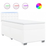 Cumpara ieftin Pat box spring cu saltea, alb, 100x200 cm, piele ecologica