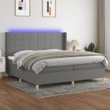 vidaXL Pat cu arcuri, saltea și LED, gri &icirc;nchis, 200x200 cm, textil