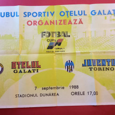 Poster-colectie (rar)-meci fotbal OTELUL GALATI-JUVENTUS TORINO(UEFA 07.09.1988)