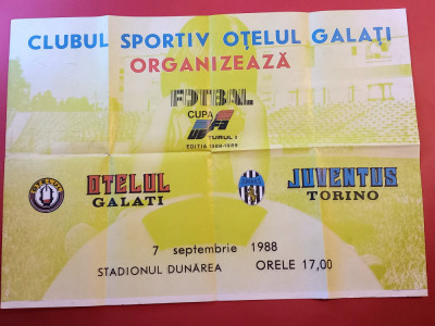 Poster-colectie (rar)-meci fotbal OTELUL GALATI-JUVENTUS TORINO(UEFA 07.09.1988) foto