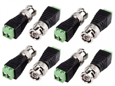Set 8 conectori BNC cu 2 borne prindere, mufa tata, camere supraveghere video, pentru orice cablu (coaxial, retea, electric) foto