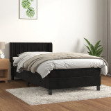 VidaXL Pat box spring cu saltea, negru, 100x200 cm, catifea