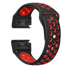 Curea ceas Smartwatch Garmin Fenix 5, 22 mm iUni Silicon Sport Negru-Rosu foto
