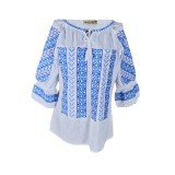 Bluza tip ie dama R24, alb cocos/albastru cosmic , marimea 3XL