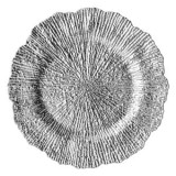 Platou decorativ rotund argintiu cu marginea dantelată &Oslash;40cm, CMCLASS