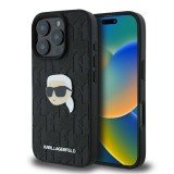 Husa iPhone 16 Pro Max Karl Lagerfeld Hardcase Leather Monogram, Karl Head Pin, negru, KLHCP16XPGKLKIPK