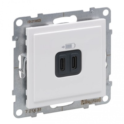 Priza USB tip C dubla 5V 15W Legrand Suno alb 721131 foto