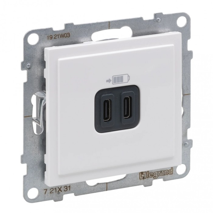 Priza USB tip C dubla 5V 15W Legrand Suno alb 721131
