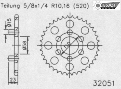 Pinion spate 40 dinti pas lant 520 &amp;ndash; Aprilia Classic 125 (97-01) - Red Rose 125 (90-96) foto