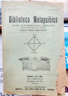 Biblioteca Metapsihica Anul III Numarul 2 Octombrie 1935 foto