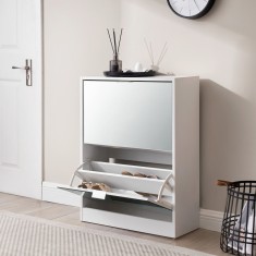 Dulap pantofi, en.casa, PXHF-0001 Kragero, 80 x 60 x 24 cm, pal, oglinda, alb, cu 2 usi HausGarden Leisure foto