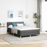 Pat cu Arc Elvețian cu Saltea &amp; LED Cărbune 160x200 cm Țesătură