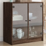 Dulap lateral cu uși din sticlă, stejar maro, 68x37x75,5 cm