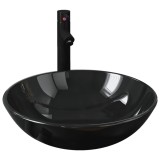Cumpara ieftin Chiuveta baie robinet si scurgere tip push, negru sticla calita