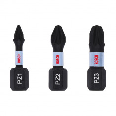 Set 3 biti de insurubare cu impact Bosch PZ1, PZ2, PZ3, lungime 25 mm