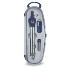 Trusa compas scolar din metal satinat cu deschidere rack, cu 3 accesorii