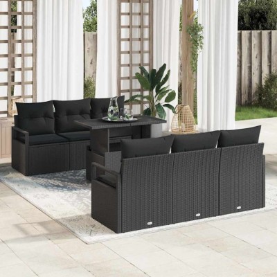 vidaXL Set de canapele pentru grădină 7 pcs Negru 100 x 55 x 73 cm 3348749 foto