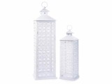 Set 2 felinare metal alb cm 25 x 25 x 87 H, 18 x 18 x 61.5 H