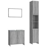 Cumpara ieftin Set mobilier de baie, 3 piese, gri sonoma, lemn prelucrat