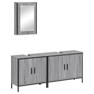 Set mobilier de baie, 3 piese, gri sonoma, lemn prelucrat foto