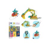 Kit Educativ STEM 4 in 1, Mecanisme Hidraulice, Excavator si Brat Robotic, Jucarie Stiintifica de Constructie DIY, 8 ani+