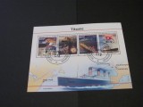 Coliță Filatelică Ciad 2021 - &quot;Titanic&quot;, 4 Timbre Obliterate 800F cu Hartă Traseu, Stampilat
