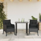 VidaXL Set mobilier de grădină cu perne, 3 piese, negru, poliratan