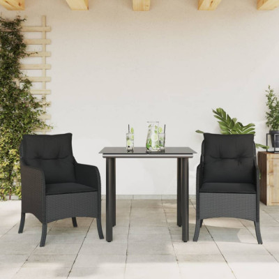 vidaXL Set mobilier de grădină cu perne, 3 piese, negru, poliratan foto