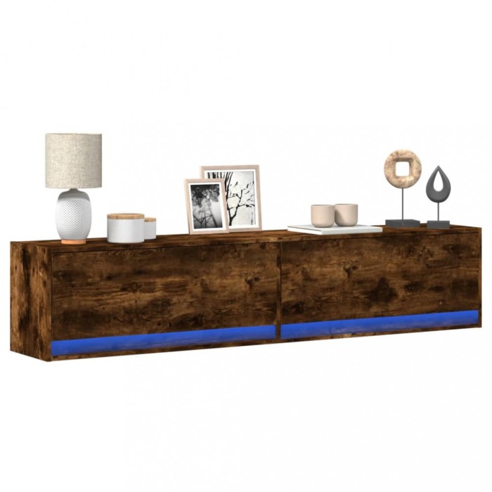 vidaXL Dulap TV de perete cu lumini LED, stejar fumuriu, 180x31x38 cm 3307951