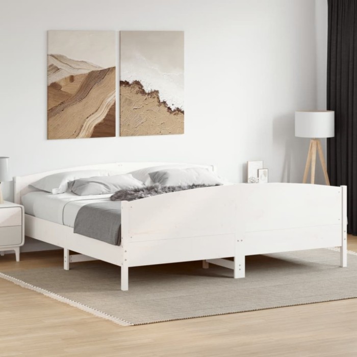 Gossi cadru de pat fara saltea, alb, 180x200 cm, lemn masiv pin