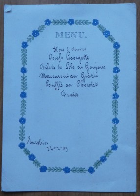 Meniu Restaurant Excelsior Bucuresti , 24 Decembrie 1909 foto