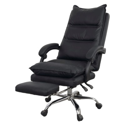 Scaun directorial AB041, piele ecologica, robust, cadru cromat, spatar rabatabil, suport picioare,120 kg, negru foto