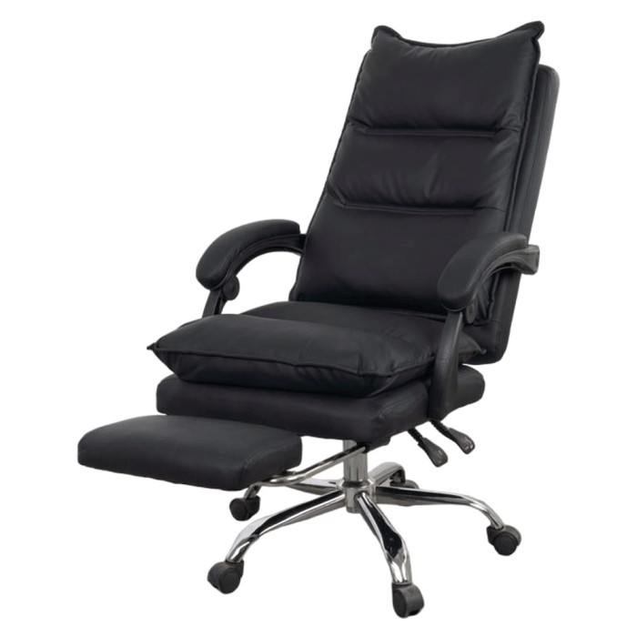 Scaun directorial AB041, piele ecologica, robust, cadru cromat, spatar rabatabil, suport picioare,120 kg, negru