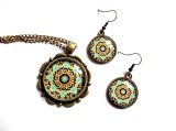 Set bijuterii sticla cu mandala 32593, Set bijuterii handmade