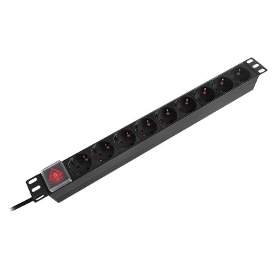 Prelungitor PDU rack Emtex, 3500 W, 250 V, 2 m, 9 prize, 16 A, Negru foto