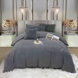 Cumpara ieftin Lenjerie de pat dublu cocolino,blana de iepure cu fir scurt,6 piese.cearceaf de pat cu elastic,gri inchis-A1453