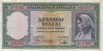 GRECIA 1.000 drahme 1939 VF/VF+!!! foto