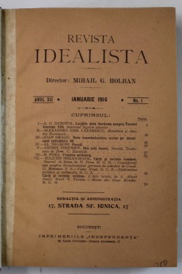 REVISTA IDEALISTA , ANUL XII COMPLET , COLEGAT DE 11 NUMERE CONSECUTIVE , CONTINE NECROLOGUL M.S. REGELE CAROL I , IAN. - DEC. 1914 foto