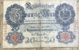BNKSTR03DE Bancnotă Veche Germania 20 Mark 1907 (Reichsbanknote), Perioada Imperială, Vulturul German, Colecție / Numismatică