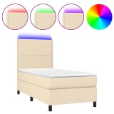 Cumpara ieftin Pat cu arcuri, saltea si LED, crem, 90x190 cm, textil