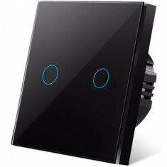 Intrerupator touch iUni 2F, 2 Canale, Sticla Securizata, LED, Black