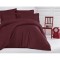 Lenjerie de pat matrimonial cu husa de perna dreptunghiulara, Elegance, damasc, dunga 1 cm 130 g/mp, Bordeaux, bumbac 100%